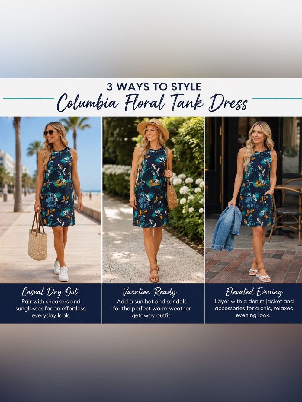 Columbia Navy Floral Dress with Teal & Yellow Accents